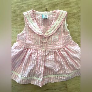 Pink and White Striped Baby Dress 6/9 months vintage sailor nautical